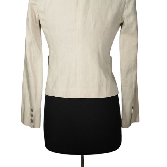 Vince Women's Jacket Beige Linen Cotton Open Front Lined Cropped Blazer Size 4 - Picture 8 of 9